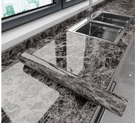 Papier Peint Marbre Gris Brillant de 60CM*10M Papier Adhésif pour Meuble Cuisine Salle de Bain Bureau Table Escalier Étagère Revêtement Vinyle pour Plan de Travail Adhésif Amovible Imperméable Épais