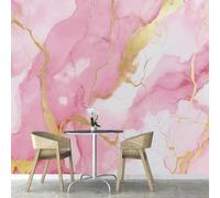 Papier Peint Marbre Rose 3D Auto Adhesif Panoramique Mural Marbre Doré Papier Peint en Soie Poster XXL Décoration Murale Salon Chambre 400x280 cm B-5545