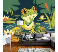 Papier Peint Mare Grenouilles Dessin Animé, Papier Peint Panoramique 3D Paysage Animalier Naturel Vert Foncé Pour Salon Chambre Bureau Couloir, Décoration Murale Poster Intérieure Grande, 250X175Cm
