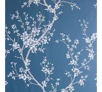 Papier Peint Arthouse Oriental Botanique Délicat Pailleté Bleu Blanc 692805