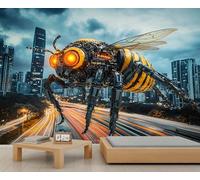 Papier peint mécanique abeille paysage urbain pour filles, vue nocturne des rues de la ville, papier peint pour chambre de fille, salon, 450 x 300 cm