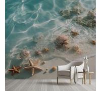 Papier Peint Meuble étoile de Mer Coquille Plage Papier Peint Soie Eau de Mer Vie Marine Paysage Océan Rouleau Adhesif Wallpaper Autocollant Film Décoration Murale pour Salon Chambre 430x300 cm