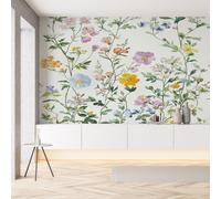 Papier Peint Meuble Feuille Fleur Chrysanthème Papier Peint Soie Botanique Floral Style Pastoral Rouleau Adhesif Wallpaper Autocollant Film Décoration Murale pour Salon Chambre Bureau 430x300 cm