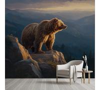 Papier Peint Meuble Ours Brun Animaux Sauvages Jungle Papier Peint Soie Paysage Naturel Montagnes Forêt Rouleau Adhesif Wallpaper Autocollant Film Décoration Murale Salon Chambre Bureau 430x300 cm