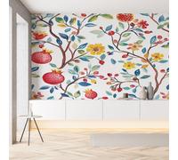 Papier Peint Meuble Pomegranate Feuille Coloré Papier Peint Soie Botanique Floral Aquarelle Multicolore Rouleau Adhesif Wallpaper Autocollant Film Décoration Murale Salon Chambre Bureau 430x300 cm