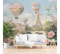Papier Peint Meuble Tour Eiffel Paris Papier Peint Soie Paysage Urbain Montgolfière Romantique Rouleau Adhesif Wallpaper Autocollant Film Décoration Murale Salon Chambre Bureau 430x300 cm