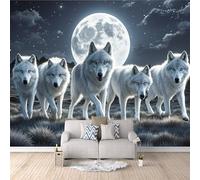 Papier Peint Meute De Loups 150x105 cm Papier Peint Panoramique Effet 3D, Peinture Murale intissé Grande Prairie Moon, pour Moderne Salon Chambre TV Fond
