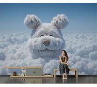 Papier Peint Mignon Rêveur, Papier Peint Panoramique Ciel Nuages Chiot, Blanc Muraux Photo, Pour Salon Chambre Restaurant Couloir Tv Fond Décoration Murale - 300 x 210 cm