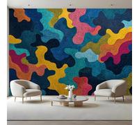 Papier Peint Modèle De Mosaïque Abstraite Autocollant,Camouflage Coloré Grande Fresque Murale En Toile Canvas,Déco Murale Amovible pour Chambre,350 x 256 cm