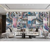 Papier peint moderne 3D aquarelle avec texture de lettres rouges et bleues, idéal pour habiller le mur derrière un canapé ou une télévision, dans une chambre, un salon ou un bureau. Dimensions : 400