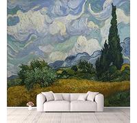 Papier peint moderne 3D Champ de blé avec cyprès par Vincent Van Gogh 1889 Dutch Post Stickers muraux amovibles pour salon, chambre à coucher, arrière-plan TV