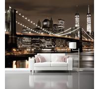 Papier Peint Moderne Architecture Vue nocturne la ville Lumière, 250 x 175 cm 3D Impression Haute Définition Papier Peint, Gris Blanc Décoration Murale Poster Salon Chambre á Coucherr Bureau Salle