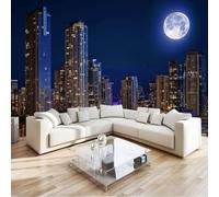 Papier peint Moderne Bleu Foncé en non-tissé, Papiers Peints Autocollant Motif Gratte-Ciel Ville Architecture Adhesif pour Meuble Chambre Armoire Salle de Bain Amovible 250 x 175 cm