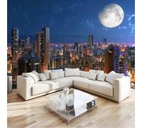 Papier peint Moderne Bleu Foncé en non-tissé, Papiers Peints Autocollant Motif Ville Architecture Adhesif pour Meuble Chambre Armoire Salle de Bain Amovible 400 x 280 cm