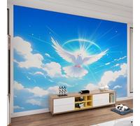 Papier peint moderne colombe blanche oiseau mural bleu ciel colombe papier peint blanc nuage blanc plafond impression HD décalcomanie murale pour chambre à coucher salon ne se décolle pas et ne colle