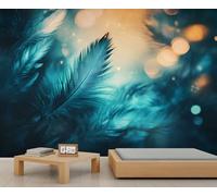 Papier peint moderne en forme de plume pour chambre à coucher - 390 x 260 cm - Ne se décolle pas et ne colle pas