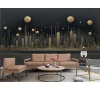 Papier Peint Moderne Minimaliste, Motif De Silhouette De Ville Dorée, Scène De Nuit Étoilée, Peinture Murale De Fond De Canapé TV, Salon, Salle À Manger, Chambre À Coucher, Salle D'étude,3D,430x300cm