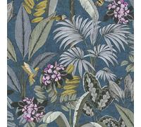 Papier peint moitf d'oiseaux Profhome 387383-GU papier peint non-tissé lisee sans texture lisse avec des colibris mat bleu vert jaune gris 5,33 m2