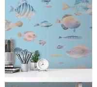 Papier Peint Monde Sous-Marin Avec Poissons - Turquoise, Multicolore, Rose