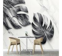 Papier Peint Monstera 3D Auto Adhesif Panoramique Mural Motif Marbré Papier Peint en Soie Poster XXL Décoration Murale Salon Chambre 400x280 cm A-8115