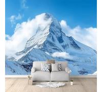 Papier Peint Montagne de Neige 3D Auto Adhesif Panoramique Mural Paysage D'hiver Papier Peint en Soie Poster XXL Décoration Murale Salon Chambre 400x280 cm B-1001