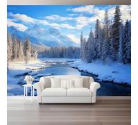 Papier Peint Montagnes De Neige Nordiques Panoramique 3D Montagnes Bleues Enneigées Forêt Grandes Murales Poster Pour Salon Adulte D'Enfants Étude Maison Décoration Intérieure 400 X 280 Cm