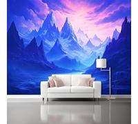 Papier Peint Montagnes De Rêve Panoramique 3D Montagnes Violettes Enneigées Lacs Grandes Murales Poster Pour Salon Adulte Chambre D'Enfants Étude Maison Décoration Intérieure 200 X 140 Cm