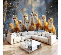 Papier Peint Montagnes Enneigées Renards 3D Panoramique intissé Murale Nature Sauvage Animaux Papier Peint xxl Fresque Murale Moderne Peinture Murale Décorative pour Salon Chambre 300x210 11yf366