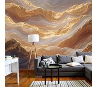 Papier Peint Montagnes Luxueuses Feuille D'Or, Papier Peint Panoramique Texture Ondulée Abstraite Beige Pour Salon Chambre Bureau Couloir, Décoration Murale Poster Intérieure, 350X256Cm (L X H)