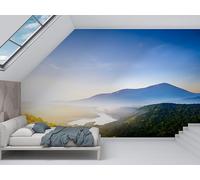 Papier Peint Montagnes, Papier Peint Panoramique Forêt verte Autocollant, Grand Poster Mural Décoration pour Salon, Chambre, 300x210cm - Paysage de lac M13