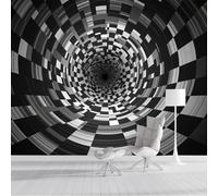 Papier Peint Motif À Damier Noir Et Blanc Tunnel 3D Murale Pour TV Fond Mur Décor Art Des Illusions D'Optique 3D Murales Grandes Poster Imprimé Papier Peint Pour Chambre Salon Décor Fond TV 200x140cm