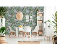 Papier peint motif animal Profhome 381792-GU papier peint non-tissé lisee sans texture avec des ornements floraux mat vert bleu brun rose 5,33 m2