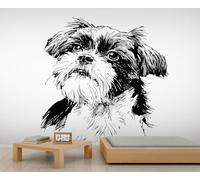 Papier peint motif chien noir et blanc croquis d'un chiot, papier peint sur le thème des animaux de compagnie pour chambre d'enfant, affiche murale, peinture murale, salon, salle à manger, canapé
