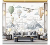Papier Peint Motif Dessins animés avions montagnes montgolfières, Coloré 3D Panoramique Papier Peint, Papier Mural Decoratif Pour Salon Chambre Murales, Moderne Décoration Murale 250 x 175 cm