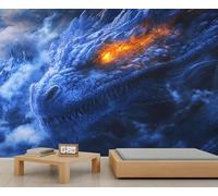 Papier peint motif dragon géant bleu - Décoration murale de créature mystérieuse - Décoration murale de restaurant - Décoration artistique à grande échelle - Photo d'accent panoramique (non