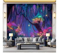 Papier Peint Motif Fantaisie Champignons Forêt enchantée, Coloré 3D Panoramique Papier Peint, Papier Mural Decoratif Pour Salon Chambre TV mur salon Murales, Moderne Décoration Murale 400 x 280 cm