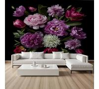 Papier Peint Motif Floral Chrysanthème Pivoine Papier Peint Panoramique Feuillage Botanique Tropical Doré Vert Tapisserie Poster Auto-Adhésif Salon Chambre à Coucher Maison Décoration 300x210 cm