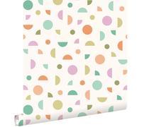 papier peint motif graphique blanc, vert, violet et terracotta 50 x 900 cm - ESTAhome