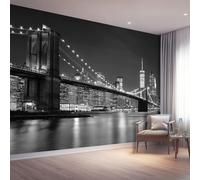 Papier Peint Motif Moderne Scène nocturne Architecture urbaine Pont, Noir Blanc 3D Panoramique Papier Peint, Mural Decoratif Pour Salon Chambre TV mur salon Murales, Décoration Murale 300 x 210 cm