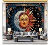Papier Peint Motif Mystère Lune Illustration artistique Soleil, Coloré 3D Panoramique Papier Peint, Papier Mural Decoratif Pour Salon Chambre Murales, Moderne Décoration Murale 350 x 256 cm