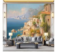 Papier Peint Motif Peinture à l'huile Fleurs Architecture Littoral, Coloré 3D Panoramique Papier Peint, Mural Decoratif Pour Salon Chambre TV mur salon Murales, Décoration Murale 200 x 140 cm