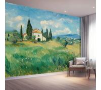 Papier Peint Motif Peinture à l'huile Village Prairie Pastoral, Coloré 3D Panoramique Papier Peint, Mural Decoratif Pour Salon Chambre TV mur salon Murales, Décoration Murale 400 x 280 cm