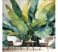 Papier Peint Motif Peinture L'Huile Feuilles Bananier Tapisserie Panoramique Grand 3D Plantes Tropicales Vert Foncé Papier Peint Soie Pour Salon Chambre Chambre D'Enfant Décoration Murale, 400X280Cm