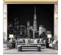 Papier Peint Motif Photographie Vue nocturne Architecture urbaine, Noir et blanc 3D Panoramique Papier Peint, Papier Mural Decoratif Pour Salon Chambre Murales, Moderne Décoration Murale 350 x 256 cm