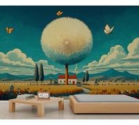 Papier peint motif pissenlit arbre campagnard chalet fille papier peint plantes fleurs botaniques papillon papier peint fleur sauvage papier peint pour salon chambre à coucher grand poster mural 200 x