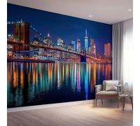 Papier Peint Motif Scène nocturne Paysage urbain Architecture Pont, Coloré 3D Panoramique Papier Peint, Mural Decoratif Pour Salon Chambre TV mur salon Murales, Moderne Décoration Murale 400 x 280 cm
