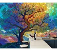 Papier Peint Motif Tableau Sur Verre Arbre De Vie Plantes Fantastiques, Papier Peint Panoramique Tableaux Photo Muraux Turquoise Utilisé Pour Chambre, Salon, Fond Tv Décoration Murale 250X175Cm