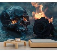 Papier peint motif tête de mort, rose noire, papier peint romantique pour salon, chambre à coucher, arrière-plan TV, décoration de bureau - 280 x 200 cm