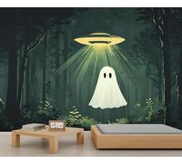 Papier peint motif vaisseau spatial extraterrestre blanc mignon fantôme décoration pour chambre à coucher dessin animé Alien papier peint chambre d'enfant forêt sombre peintures murales pour salon 450