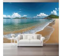 Papier Peint Mural 200 x 140 cm pour Salon Chambre Cuisine - Design Gros plan paysage marin plage île - Facile à Poser, Imprimé Haute Résolution, Résistant à l’Eau et Facile à Nettoyer, Bleu orange